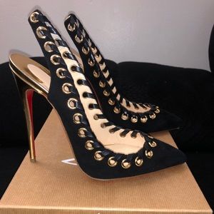 Christian Louboutin Ostri Sling 120 Black Suede